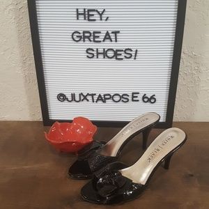 WHBM Emma black snake leather slides 8.5